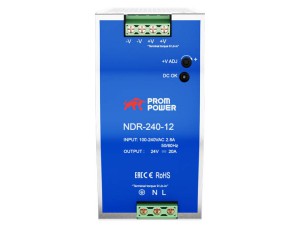 Источник питания NDR-240-12, на выходе 12 В DC, 20 А, 240 Вт. Входное 85-264 В AC (120-370 В DC)