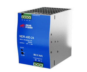 Источник питания NDR-480-24, на выходе 24 В DC, 20 А, 480 Вт. Входное 85-264 В AC (120-370 В DC)