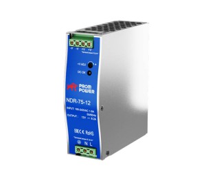 Источник питания NDR-75-12, на выходе 12 В DC, 6.2 А, 75 Вт. Входное 85-264 В AC (120-370 В DC)