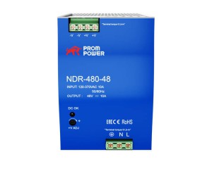 Источник питания NDR-480-48, на выходе 48 В DC, 10 А, 480 Вт. Входное 85-264 В AC (120-370 В DC)