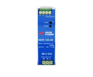Источник питания NDR-120-48, на выходе 48 В DC, 2.5 А, 120 Вт. Входное 85-264 В AC (120-370 В DC)