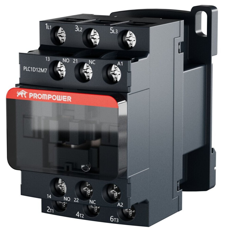 Контактор Prompower PLC1D12M7 серии Pulse, ток 12А, 3 полюса, доп контакт 1НО+1НЗ, катушка 230AC