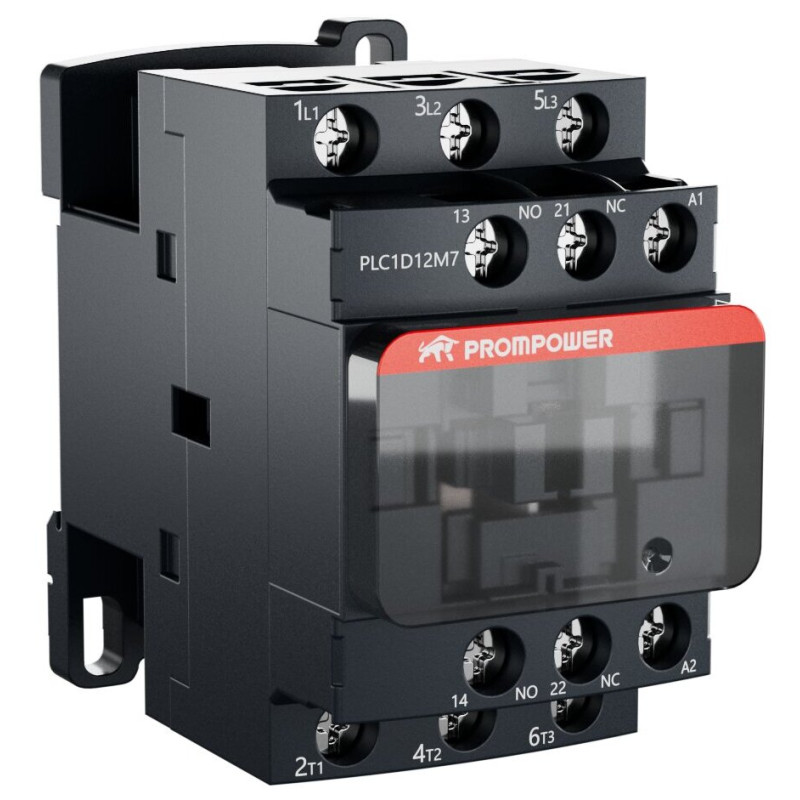 Контактор Prompower PLC1D12M7 серии Pulse, ток 12А, 3 полюса, доп контакт 1НО+1НЗ, катушка 230AC