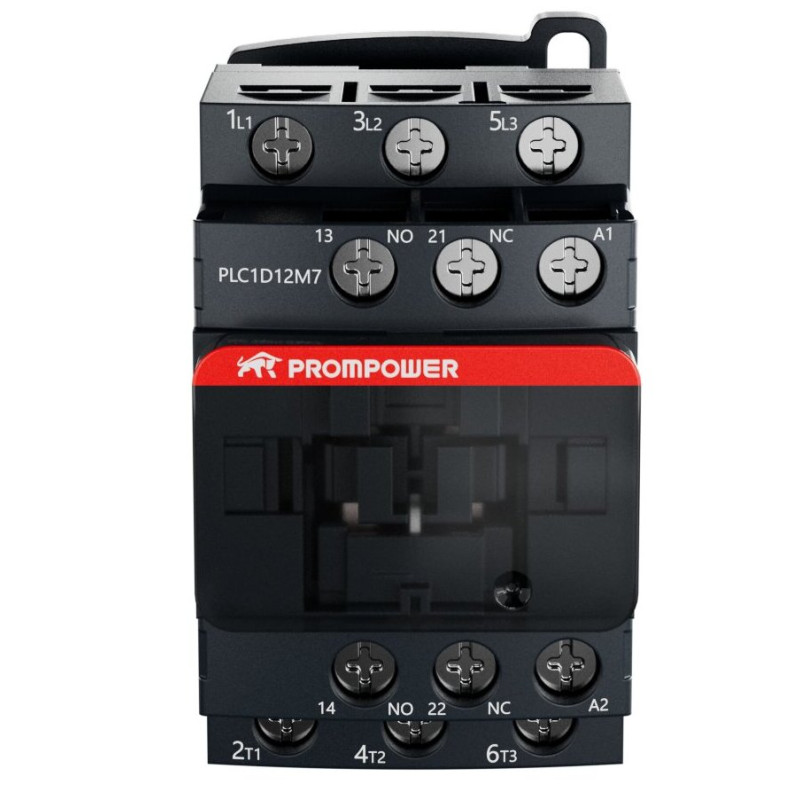 Контактор Prompower PLC1D12M7 серии Pulse, ток 12А, 3 полюса, доп контакт 1НО+1НЗ, катушка 230AC