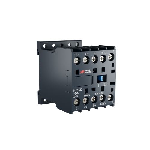 Миниконтактор Prompower PLC1K1210M7 серии Pulse, ток 12А, 3 полюса, доп контакт 1НО, катушка 230AC