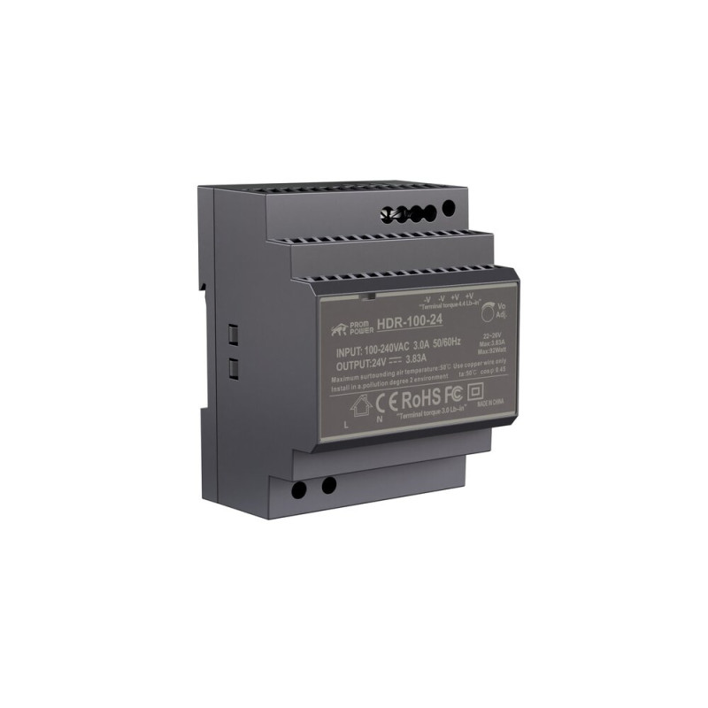 Источник питания PROMPOWER HDR-100-24, на вых. 24 В DC, 3.83А, 92Вт. Вх. 85-264В AC (120-370 В DC)