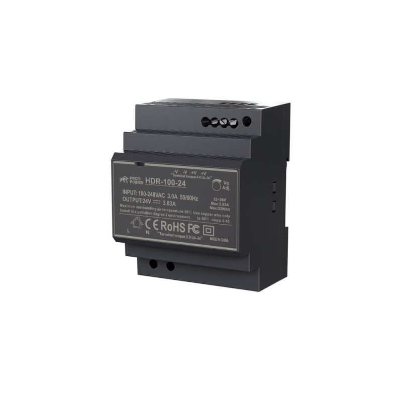 Источник питания PROMPOWER HDR-100-24, на вых. 24 В DC, 3.83А, 92Вт. Вх. 85-264В AC (120-370 В DC)
