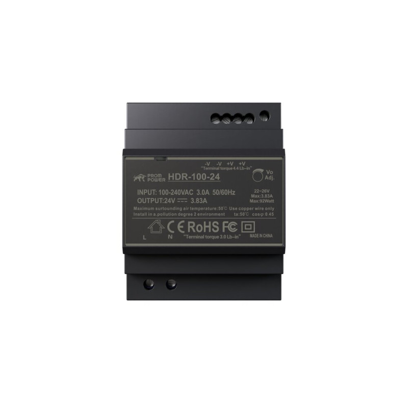 Источник питания PROMPOWER HDR-100-24, на вых. 24 В DC, 3.83А, 92Вт. Вх. 85-264В AC (120-370 В DC)