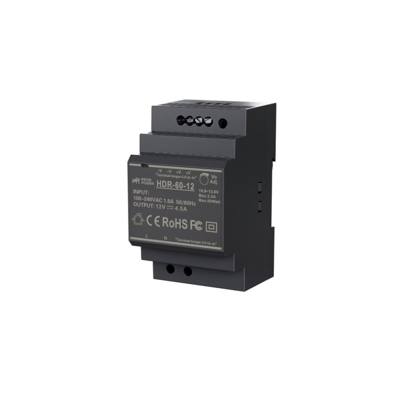 Источник питания PROMPOWER HDR-60-12, на вых. 12 В DC, 4.5А, 54Вт. Вх. 85-264В AC (120-370 В DC)