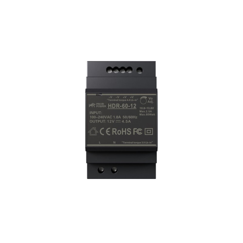 Источник питания PROMPOWER HDR-60-12, на вых. 12 В DC, 4.5А, 54Вт. Вх. 85-264В AC (120-370 В DC)