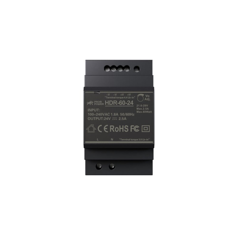 Источник питания PROMPOWER HDR-60-24, на вых. 24 В DC, 2.5А, 60Вт. Вх. 85-264В AC (120-370 В DC)