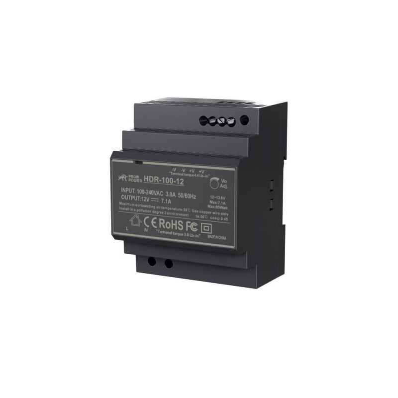 Источник питания PROMPOWER HDR-100-12, H:H12 В DC, 7.1А, 85.2Вт. Вх. 85-264В AC (120-370 В DC)