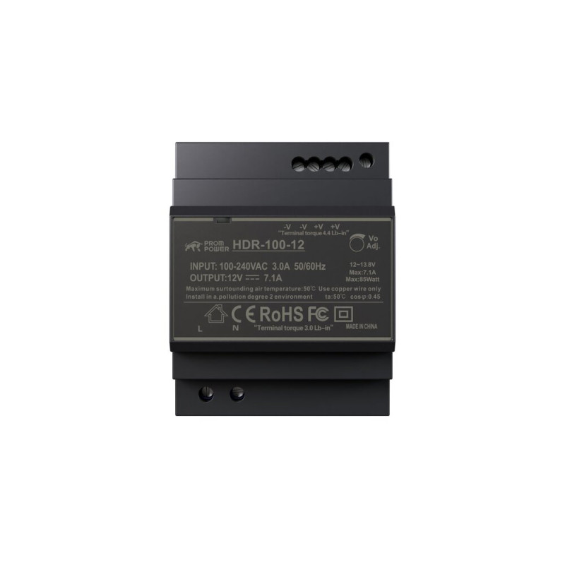 Источник питания PROMPOWER HDR-100-12, H:H12 В DC, 7.1А, 85.2Вт. Вх. 85-264В AC (120-370 В DC)