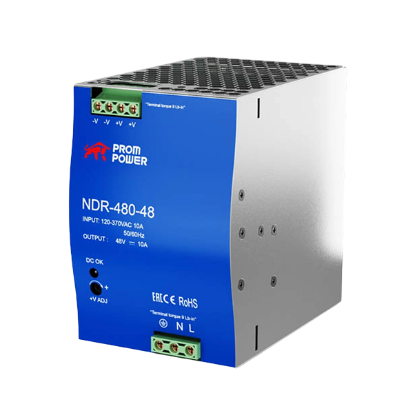 Источник питания NDR-480-48, на выходе 48 В DC, 10 А, 480 Вт. Входное 85-264 В AC (120-370 В DC)